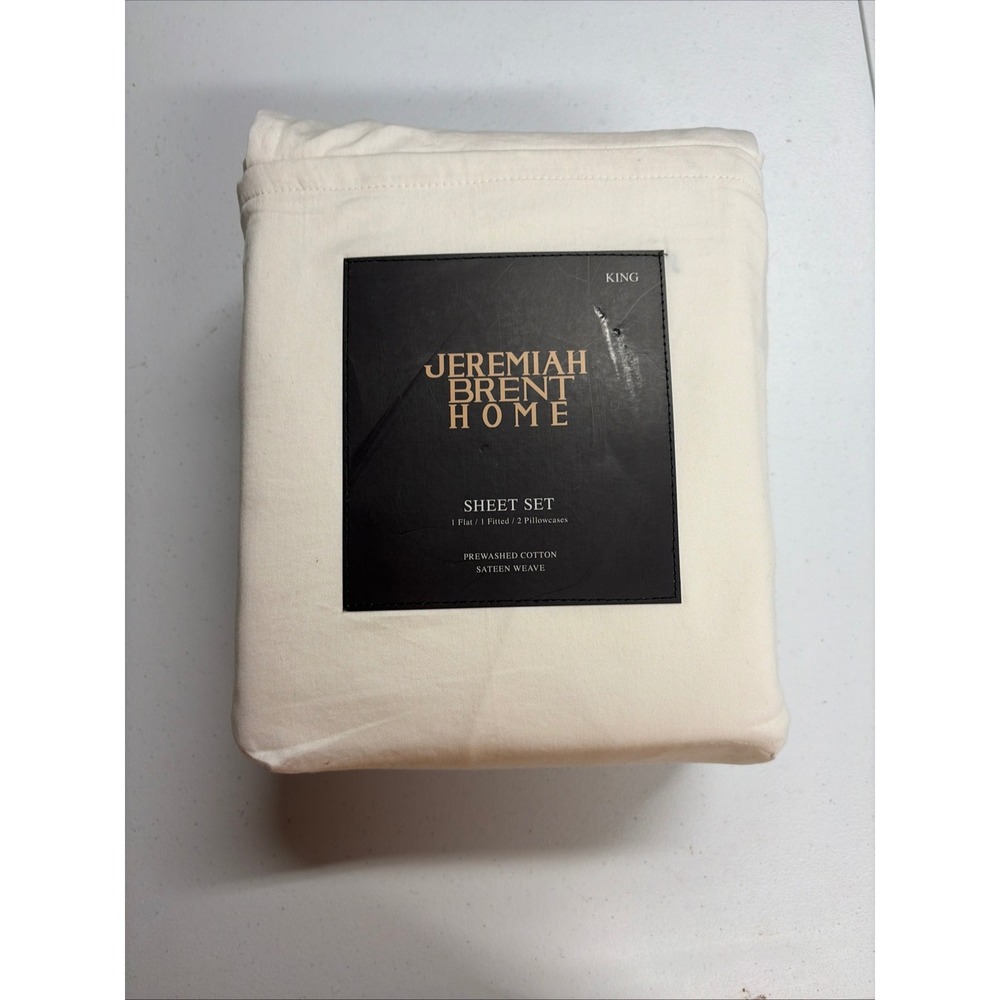 Jeremiah Brent Home King Sheet Set Cream Prewashed Cotton Sateen 4pc